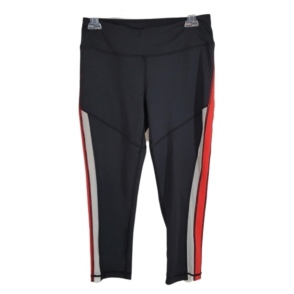 Zella Athletic Black, Orange & White Stripe Yoga Capri Pants